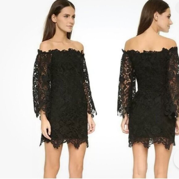 Free People Black Floral Lace Off Shoulder Dress Size 6 - Picture 4 of 13